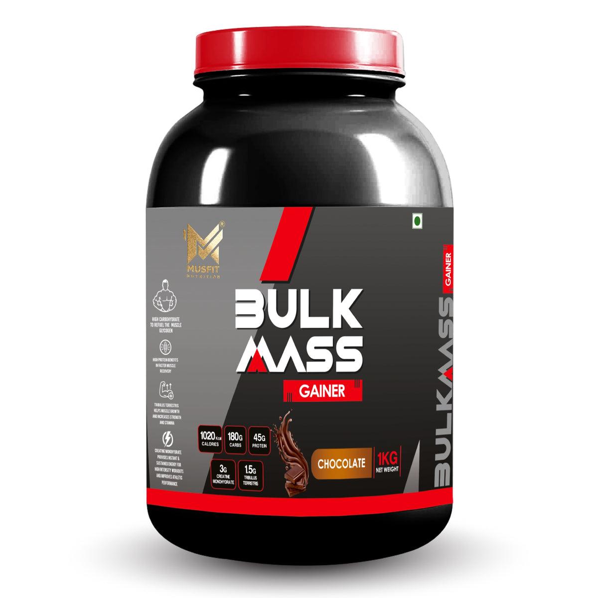 MUSFIT Bulk Mass Gainer, Chocolate, 1 kg, front of pack