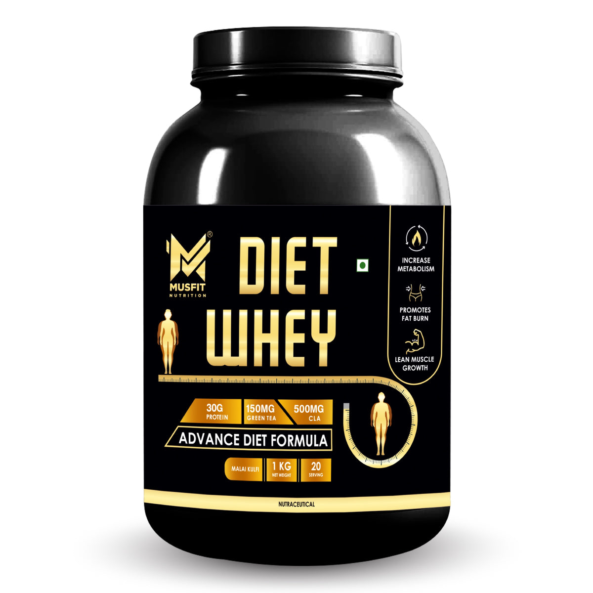 MUSFIT Diet Whey Advance Diet Formula, Malai Kulfi 1 kg, front of pack