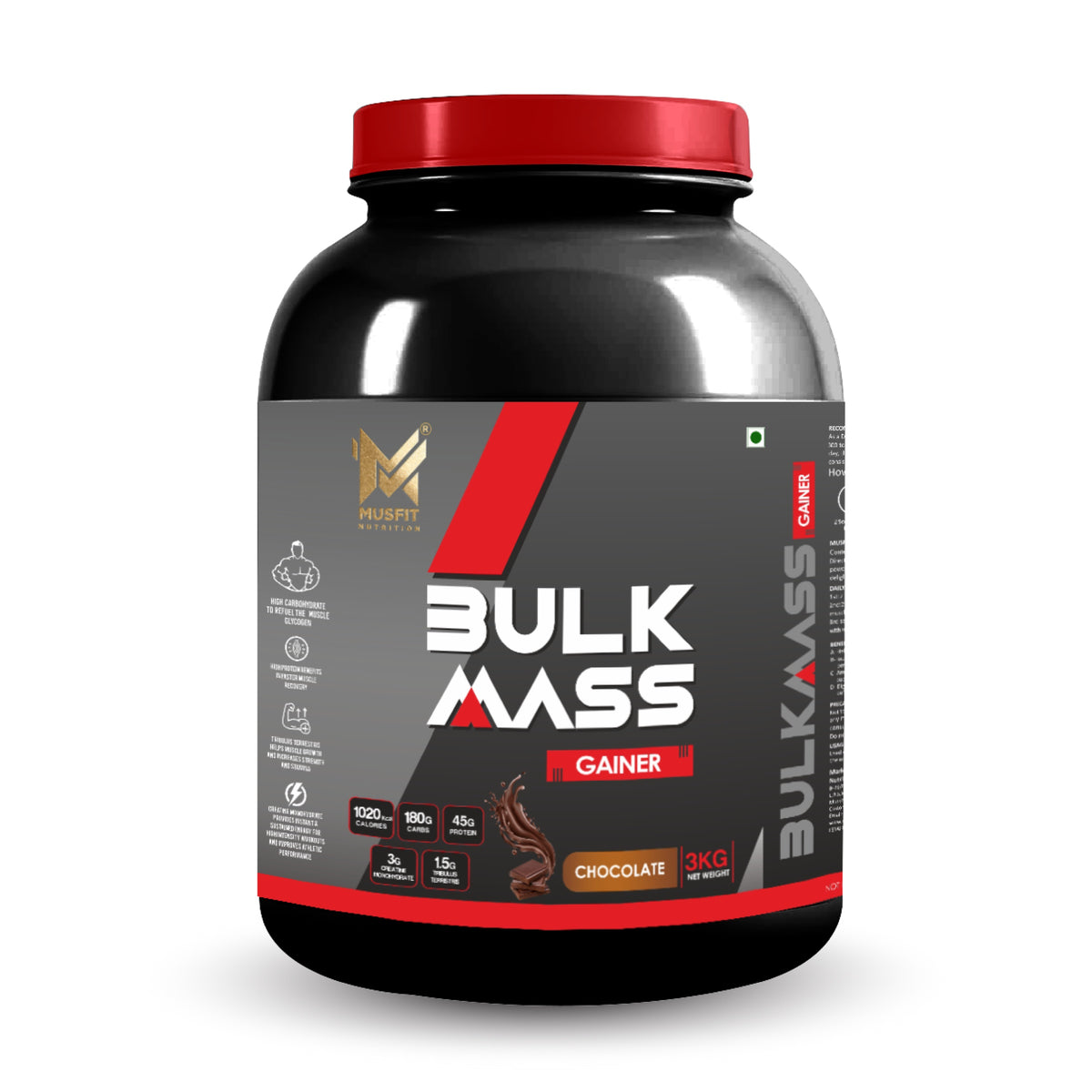 MUSFIT Bulk Mass Gainer, Chocolate, 3 kg, front of pack