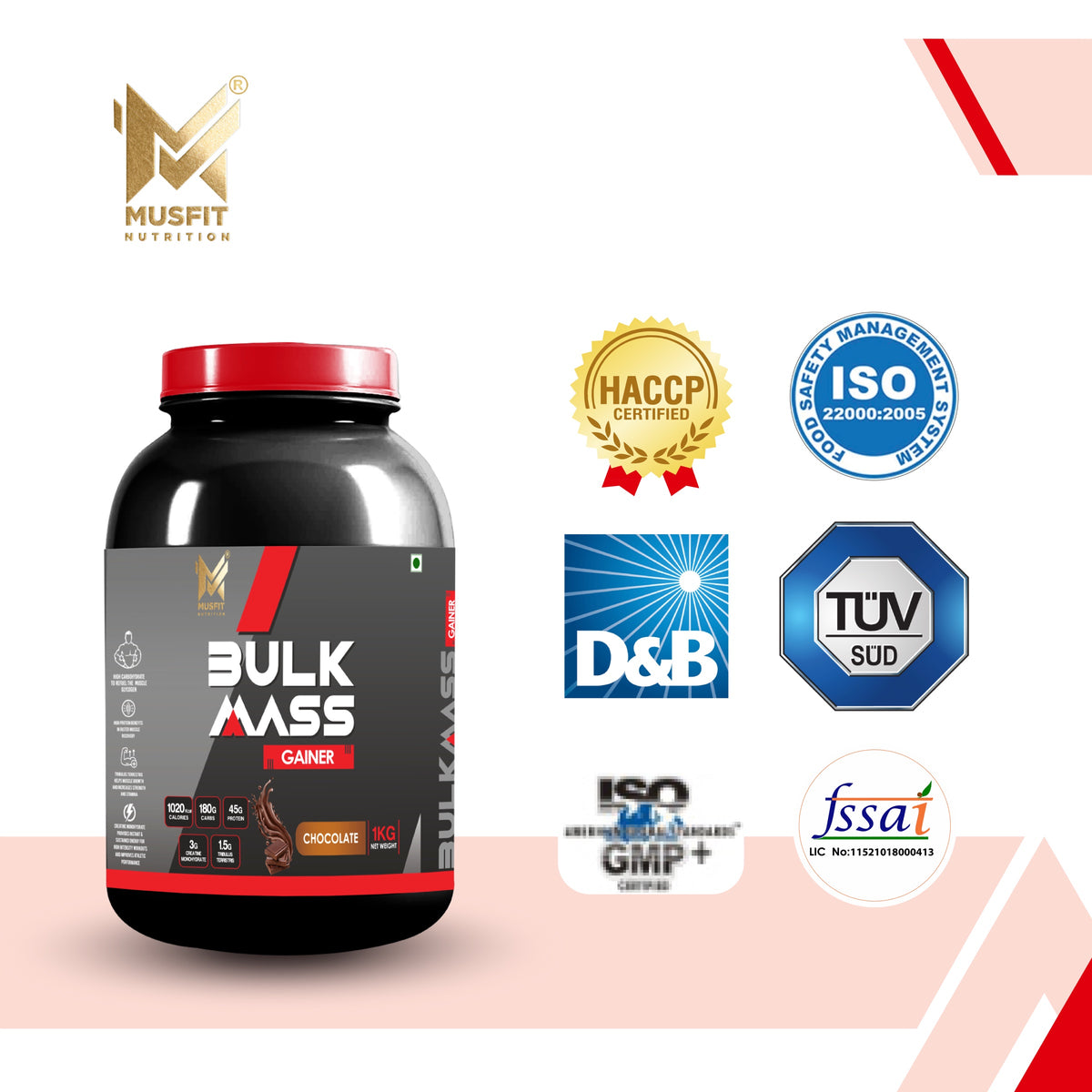 MUSFIT Bulk Mass Gainer, Chocolate, key benefits