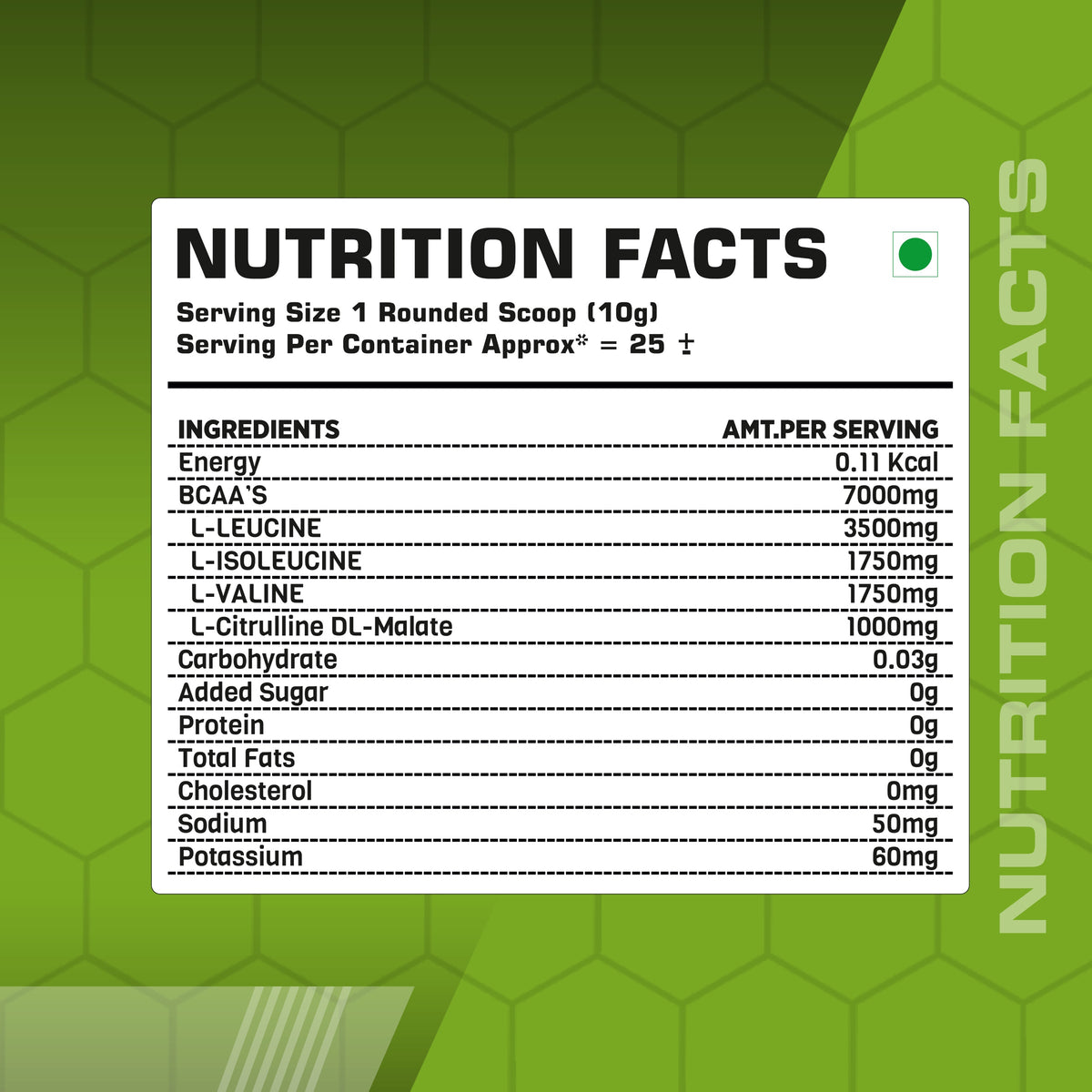 MUSFIT BCAA Prosyn 2:1:1, nutrition facts