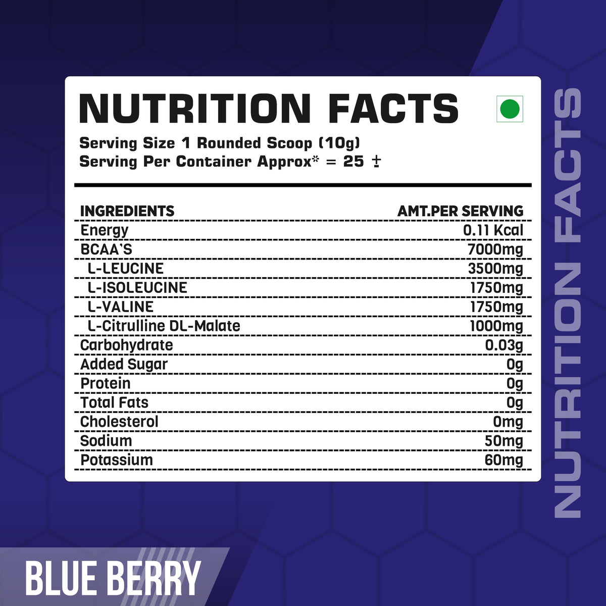 MUSFIT BCAA Prosyn 2:1:1, nutrition facts