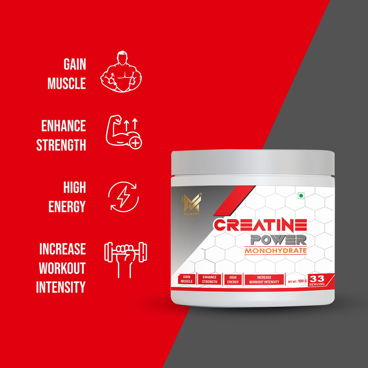 MUSFIT Creatine Power Monohydrate, Unflavoured, key benefits