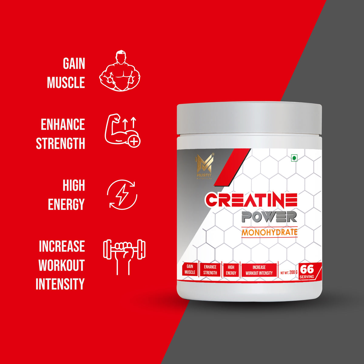 MUSFIT Creatine Power Monohydrate, Unflavoured, key benefits