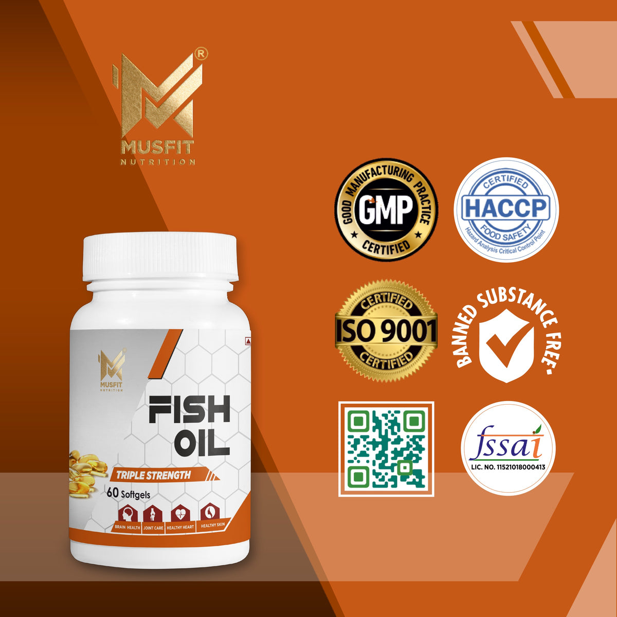 MUSFIT Fish Oil Triple Strength, 60 Softgels, key benefits