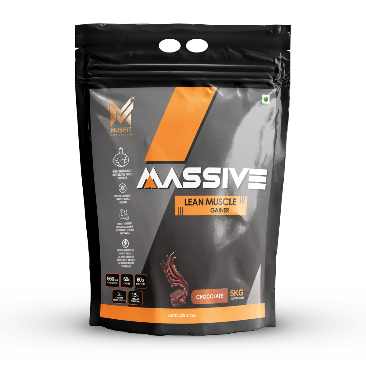MUSFIT Massive Muscle Lean Muscle Gainer, Chocolate, 5 kg, front of pack