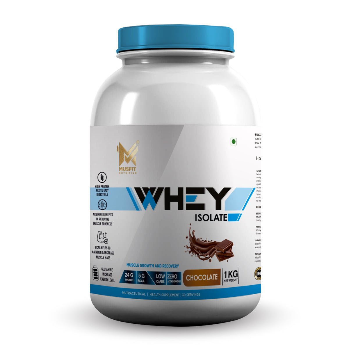 MUSFIT Whey Isolate, Chocolate 1 kg, front of pack