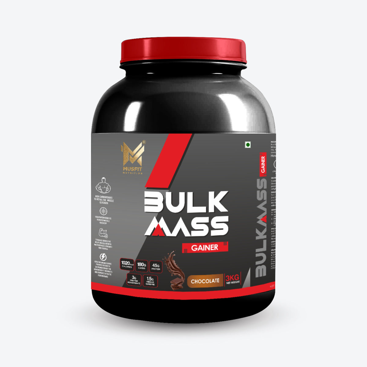 MUSFIT Bulk Mass Gainer, Chocolate, 3 kg, pack shot