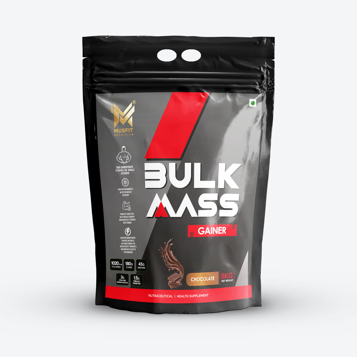 MUSFIT Bulk Mass Gainer, Chocolate, 5 kg, pack shot