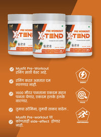 MUSFIT X-Tend Pre-Workout Combo, Pine-Apple, pack shot with energy, focus and performance benefits