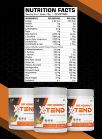 MUSFIT X-Tend Pre-Workout Combo, Pine-Apple, nutrition facts: 1 scoop (10 g), 25 servings