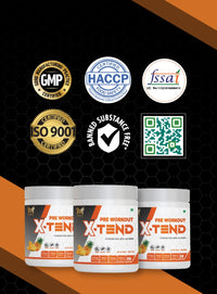 MUSFIT X-Tend Pre-Workout Combo, Pine-Apple, GMP, HACCP, FSSAI, ISO 9001 and banned-substance-free certifications