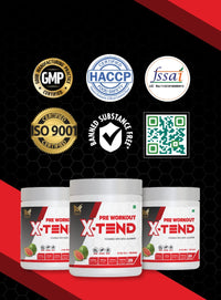 MUSFIT X-Tend Pre-Workout Combo, Pink Guava, GMP, HACCP, FSSAI, ISO 9001 and banned-substance-free certifications