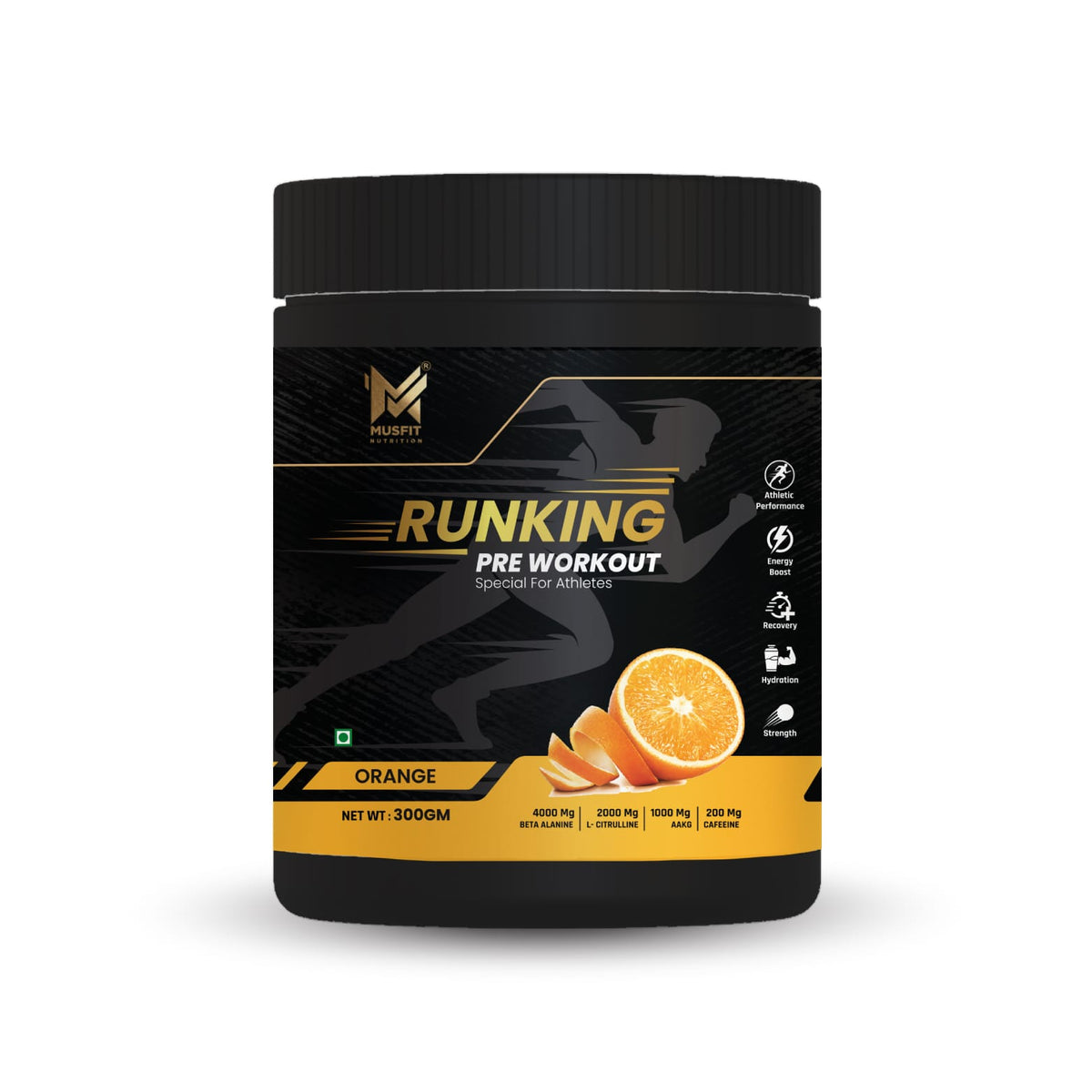 MUSFIT Runking Pre-Workout, Orange, 300 g, front of pack