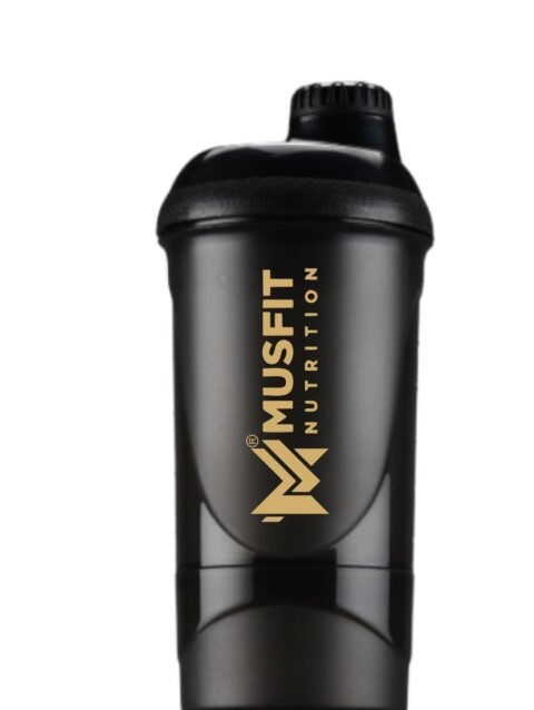 Musfit Gym Shaker Bottle 600ml Bottles For Protein Shake 100% Leakproof Guarantee Protein Shaker/Sipper, Ideal For Protein, Pre Workout And BCAAs & Water BPA Free Material,Plastick-Black